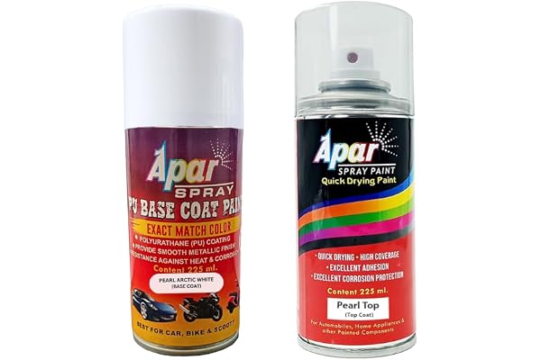 APAR Spray Paint Pearl Arctic White (RC Colour Name) + PC Compatible for Maruti Cars (Before 2023 model)-225 ml (Pack of 2-Pcs)