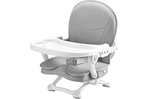 Uuoeebb Baby Booster Seat for Dining Table, Portable High Chair for Babies and Toddlers, Adjustable Height Travel Booster Seat with Tray, Toddler Folding Chair for Travel, Baby Feeding Chair