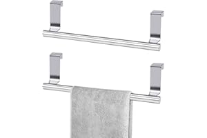 DIBALIYI 2 Pcs Stainless Steel Towel Holder, Over Door Towel Rail with Protective Strip, Towel Bar Holder, Silver Dish Towel rack for Kitchen Bathroom Cupboards Drawer, 23.5cm(2*Small)