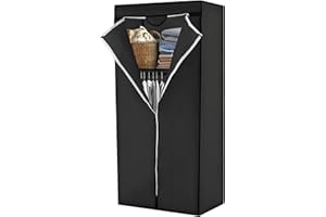 M.J COMFY-LIFE Canvas Wardrobe 68x45x158cm Portable Wardrobe With Hanging Rod Fabric Clothing Storage Cabinet Clothing Storage Rack Suitable For Bedroom Living Room Cloakroom Dormitory (Black)