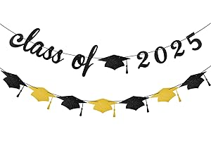 Fanshiontide Class of 2025 Banner Black Golden Glitter Graduation Cap Bunting Garland Graduation Bunting Pull Flag for 2025 Graduate Party Decorations Supplies Classroom Decoration