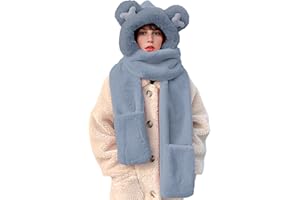 RAYSON 3 in 1 Sciarpa Cappello Orso Orecchio Guanti in Pile Termico Caldo per Inverno Cappello da Donna con Orecchie di Orso alla Moda Cappuccio Sciarpa Guanti per Outdoor