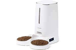 FUKUMARU Automatyczny dozownik karmy dla kotów, 4 l dozownik karmy dla psów z 2 miskami ze stali nierdzewnej, 10 posiłków dziennie i kontrolą timera, zużyty przez około 20 dni. USB i baterie