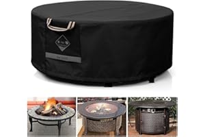 QH.HOME Fire Pit Cover Round Super Waterproof, 32" D X 16" H Outdoor Round Firepit Cover 600D Strong Tear Resistant, UPF 50+ Fire Pit Covers Premium Fading Resistant for Outdoor Round Fire Pit - Black