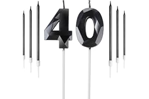 YIRAN Black 40th Birthday Candles Set, Number 40 Candle with Black Gold Long Candles, Birthday Candles for Cake, Birthday Candle, Cake Candles Cake Topper Decorations for Birthday Party Wedding Anniversary