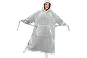 TOMEEK Sherpa bluza z kapturem oversize, przenośna bluza dla kobiet i mężczyzn, sweter polarowy, koc flanelowy, sweter z kapturem z bocznym rozcięciem i paskiem, przytulny koc z rękawami