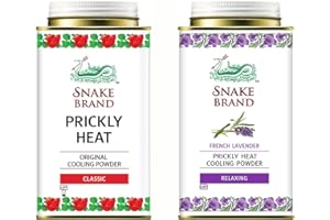 SNAKE BRAND Prickly Heat Lot de 2 poudres rafraîchissantes pour le corps Lavande classique et relaxante 140 g