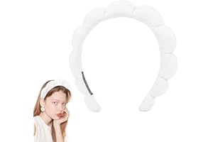 Puffy Makeup Headband Spa Headband for Women, Honeueuen Sponge & Terry Towel Cloth Fabric Versed Headbands for Skincare, Yoga, Face Washing, Makeup Removal, Shower and Facial Mask, White
