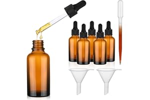 AYBUY Set di Flaconi Contagocce, 6 * 30 ml Marrone Bottiglie Contagocce Vetro, Bottiglia Pipetta Piccola con Pipette Contagocce Vetro, per Laboratorio, Olio Essenziale, Cosmetici, Aromaterapia