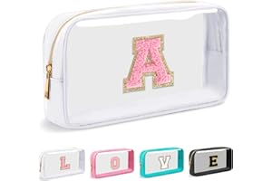 SYYHSYAL Cosmetic Bags Clear Makeup Bag Organizer Travel Essentials Gifts for Women Girlfriend Teen Mom Teacher Brithday Mothers Day Gifts A-Z Personalized Bag (A, White)