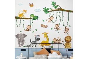 HGDESIGN® Wandtattoo Wandaufkleber Wald Tiere Dschungel Affe Faultier Koala Tiger Löwe Zoo Wandsticker Kinderzimmer Babyzimmer Kind Baby Junge Mädchen Wanddeko (C)