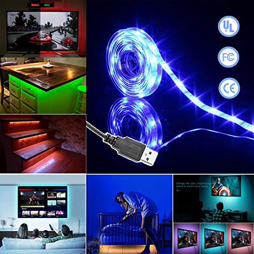 Simfonio Rubans à LED Lumineux 1M 30Leds Etanche IP65 5050 SMD RVB Kit Complet avec Mini contrôle et Câble USB pour TV, HDTV, LCD, ordinateur portable, ordinateur de bureau, bicyclette, guitare