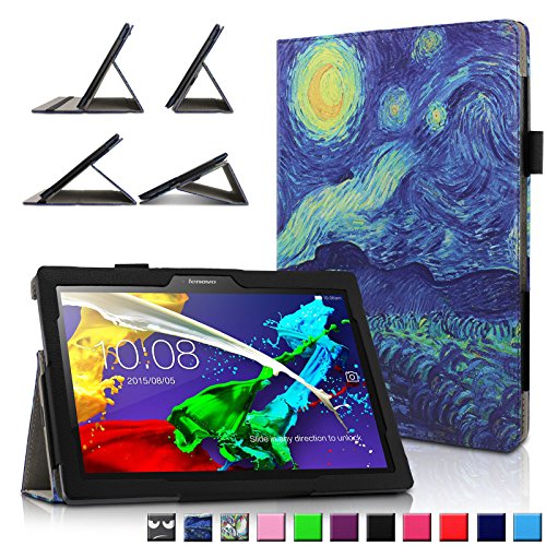 Infiland Lenovo Tab 2 A10-70 / Tab 2 A10-70L / Tab 2 A10-70F / Tab 2 A10-30F / Tab 2 A10-30L / Tab 3 10 Business/ Tab3 10 Plus Hülle Case, Ultra Dünn Tri-Fold Smart-Muschel PU Leder Schutzhülle für Lenovo Tab 2 A10-70 / Tab 2 A10-30 / Tab 3 10 Business/ Tab3 10 Plus 10,1 Zoll Tablet (mit Auto Schlaf / Wach Funktion)(Sterne)