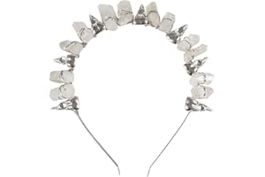 Soulnioi Natural White Crystal Headband White Wire Wrap Ancient Silver Raven Irregular White Crystal Pillars Crown Headband for Gift of Party Birthday