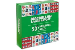 MACMILLAN CANCER SUPPORT Macmillan Festive Fun Charity Christmas Cards – Pack of 20 Luxury and Eco-Friendly Christmas Cards. Boxed Multipack of 4 Seasonal Christmas Designs. 127x127mm Card Size.