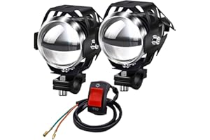 Biqing Motorcycle Headlights, Motorbike Spot Driving Lights U5 Motorcycle Front Spotlights Additional Fog Lights DRL 125W 3000LM with Switch for Motorcycle Quad Scooter Car Truck Boat Bike