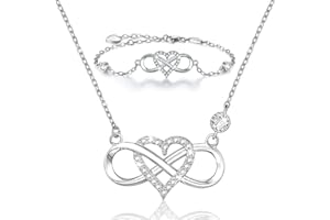 BlingGem Parures pour Femme en Or Blanc Rosa Argent 925/1000 Oxyde de Zirconium Fluer Cœur Infini Amour Collier et Bracelet Cadeau pour Femme Fille