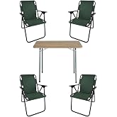 Bofigo 60X80 &Ccedil;am Desenli Katlanır Masa + 4 Adet Katlanır Sandalye Kamp Seti Bah&ccedil;e Takımı Yeşil