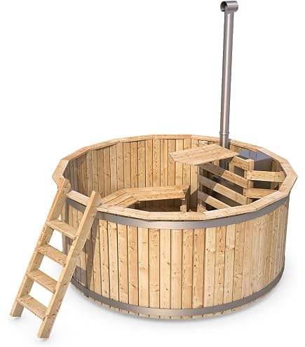 Tonneau De Bain En Bois Finntherm Bergen - Ø160cm Pour 3-4 Personnes - Avec échelle