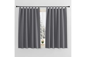 PONY DANCE Rideau Occultant - Gris Rideaux a Pattes pour Cuisine Chambre Moderne Isolants Thermique L 140 x H 145cm Panneaux Courts Lumineux Bloquer Économie d'Énergie, Gris, 2 Pièces