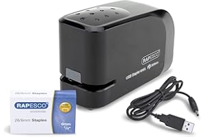 ‎RAPESCO Rapesco 1454 626EL Automatisches USB/Batterie Heftgerät mit 1000 26/6mm Heftklammern, 15 Blatt Heftleistung, Schwarz