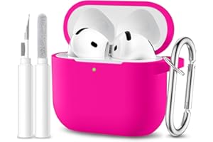 Maledan Cover Compatibile con AirPods 4 2024 Custodia, Case Protettiva Antiurto in Silicone Morbido per Apple AirPods 4 Generazione Custodia con Kit di Pulizia e Moschettone [LED visibile],Rosa Scuro