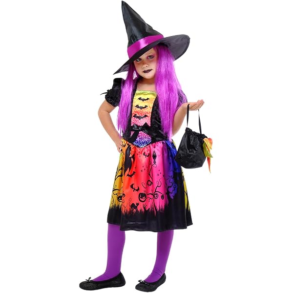 Costume Da Strega Con Ragnatela Per Ragazze - Vestito E Cappello Inclusi, Effetto Glow In The Dark (Modello Nero) - Rubies