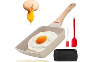GBKDQQ Padella Tamagoyaki: padella antiaderente, frittata giapponese con manico in legno isolato, padella rettangolare giapponese per tutti i piani cottura, padella per uova strapazzate antiaderente per