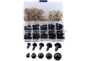 CoMoo Yeux de Sécurité, Yeux de Poupée en Plastique avec Rondelles pour DIY Amigurumis Marionnettes Artisanat (Noir, 100 pcs)