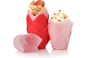 Spesh 100 pirottini di carta a forma di tulipano, a forma di tulipano, per matrimoni, compleanni, Pasqua, riunioni di famiglia (rosa + rosso)