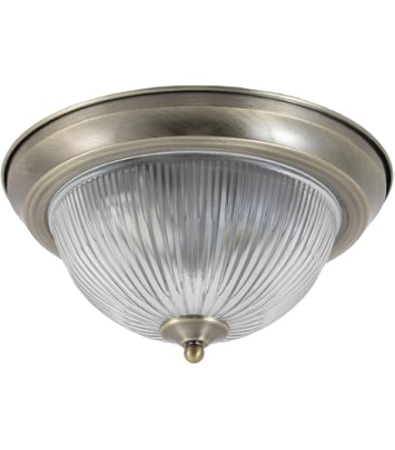 Industrial Pipe - 3 Light Flush Ceiling Light - Antique Brass & Seeded - Lightbox