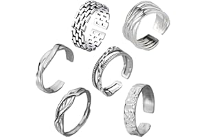 Votvlog 6 Pezzi Anelli Uomo Acciaio Inossidabile Vintage Regolabile Anelli Semplice Anello Impilabile Anello Mignolo Anello Aperto Dito Anelli Set Argento Anello Donna Acciaio Set