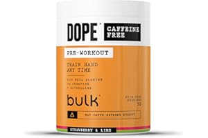 BULK Dope Polvere Pre-Workout Senza Caffeina | Strawberry Lime | 510g | 30 Porzioni | Senza Stimolanti | 3,2g Beta Alanina | 3g Creatina | Miscela Citrullina AAKG | Vitamina B6 | Potenza, Resistenza