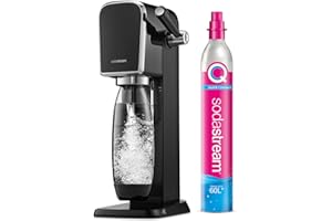 SodaStream Art - Máquina Gasificadora de Agua, con 1 Botella Fuse de 1 L de Plástico Reutilizable y 1 Cilindro de Gas Quick Connect, Hasta 60L de Agua con Gas, Diseño Elegante, Uso Fácil, Color Negro