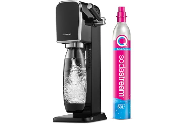 Sodastream Art – Machine à eau pétillante au design rétro avec système CO₂ Quick Connect, cylindre de gaz 60L et 1 bouteille 1L sans BPA inclus, noire