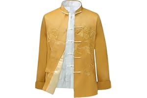 keephen Chinesisch Stil Tai Chi Hemd Kung Fu Tops Tang Anzug Herren Lange Ärmel Drachen Bestickt Jacke Mantel Oberbekleidung