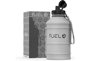 Fuel24 Metalowa butelka na wodę 1,3 l / 2,2 l, mocna, odporna na upadki i szczelność, bez BPA, 1 l, 2 l, ze stali nierdzewnej (2 litry), duże butelki na siłownię dla mężczyzn, sportowa butelka na wodę
