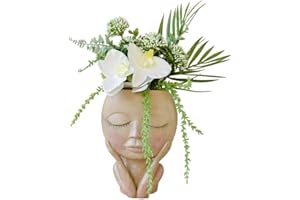 YUEPIN Visage Pot de Fleur, Pot de Planteur Succulent Résine Pot de Fleur Créatif Vase de Tête Humain avec Trou de Drainage pour Maison, Bureau, Décoration de Jardin (Closed Eyes)
