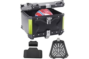 LASIEYO Top Box for Motorcycle, 55L Motorcycle Top Box Aluminum Motorcycle Luggage with Security Lock for Store Helmet Large Luggage, Waterproof Motorcycle Top Case, Motorbike Top Cases Black