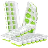 DOQAUS 4 Pezzi Stampo Ghiaccio Silicone con Coperchio, Facile far Uscire 56 Cubetti Ghiaccio, Senza BPA, Impilabili Vaschette