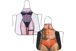 JSMTKJ 2Pcs Grembiule da Cucina per Adulti Sexy Woman + Muscle Man Divertente Cucinando novità Grembiuli Funny Cooking Novelty Apron Couple Set