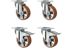 CASCOO SETSHTH160BAU5D0N Rollensatz 2 Lenkrollen-, 2 mit Feststeller, Aluminiumfelge, Polyurethan, Durchmesser 160 mm, Schwerlast, Doppelkugellager, Traglast 1500 kg (4-er Pack)