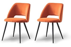 JaHECOME Velvet Dining Chairs Set of 2 Orange Upholstered Kitchen Chairs for Small Spaces SOLO Restaurant Leisure Chairs Reception Chairs with Backrest Padded Seat Metal Legs