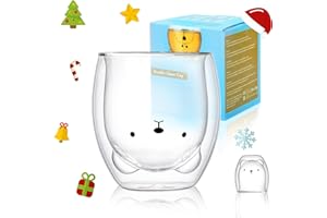 BINOSTER Słodkie filiżanki do kawy, szklanki do herbaty, szklanki do kawy dwuścienne szklanki termiczne, filiżanki do espresso kubek z misiem i kotem (miś)