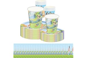 BIRBANN Unico compleanno bluey forniture per feste di compleanno | Serve 10 ospiti |Decorazione compleanno bluey e bingo set di stoviglie | deco compleanno bluey | Dinner & Cake Plates, Napkins,tazza