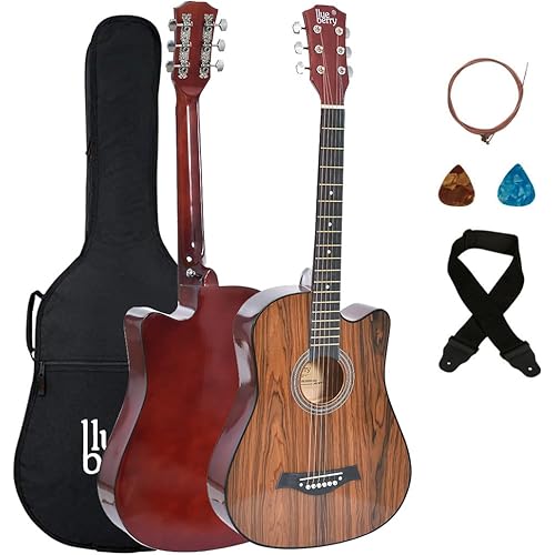 BLUEBERRY, B-38C-Rosewood Acoustic Guitar Kit with Bag, Strap, One Pack Strings And 2 Picks - (Size:38 Inch)