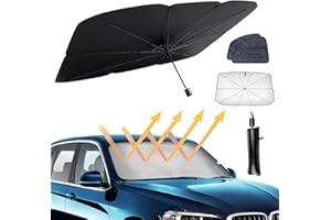 xixi-home Car Windshield Sun Shade Umbrella,Front Window Sunshades UV Protection Foldable Car Parasol Visor Heat Shield Cover with Sunshade Curtain,Fits Most Vehicle Models (L+ Front Window)