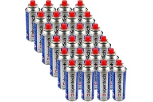ALPENTECH - Pack de 24 Cartouches Gaz Butane 250 g - Clipsables Anti-Fuite (TUV/UN2037) - Usages : Réchaud, Camping, Chalumeau, Lanterne et Désherbage.