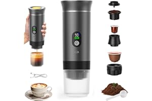 VHV Cafetière Portable 3 en 1,Rechargeable Cafetière Portable de Voyage,12V Expresso Machine a Cafe pour Capsule,Café Moulu,pour Camping,Voyage,Bureau,Voiture,Maison (Gris)