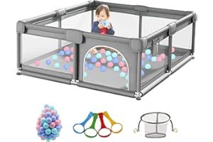 Nine point nine Grand Parc Bebe Modulable avec Tapis, Parc Pliable Extérieur Intérieur pour Enfant, Aire de Jeux Centre d'activités Nourrissons avec Éponge Anti-collision (1.8 * 2.0M)